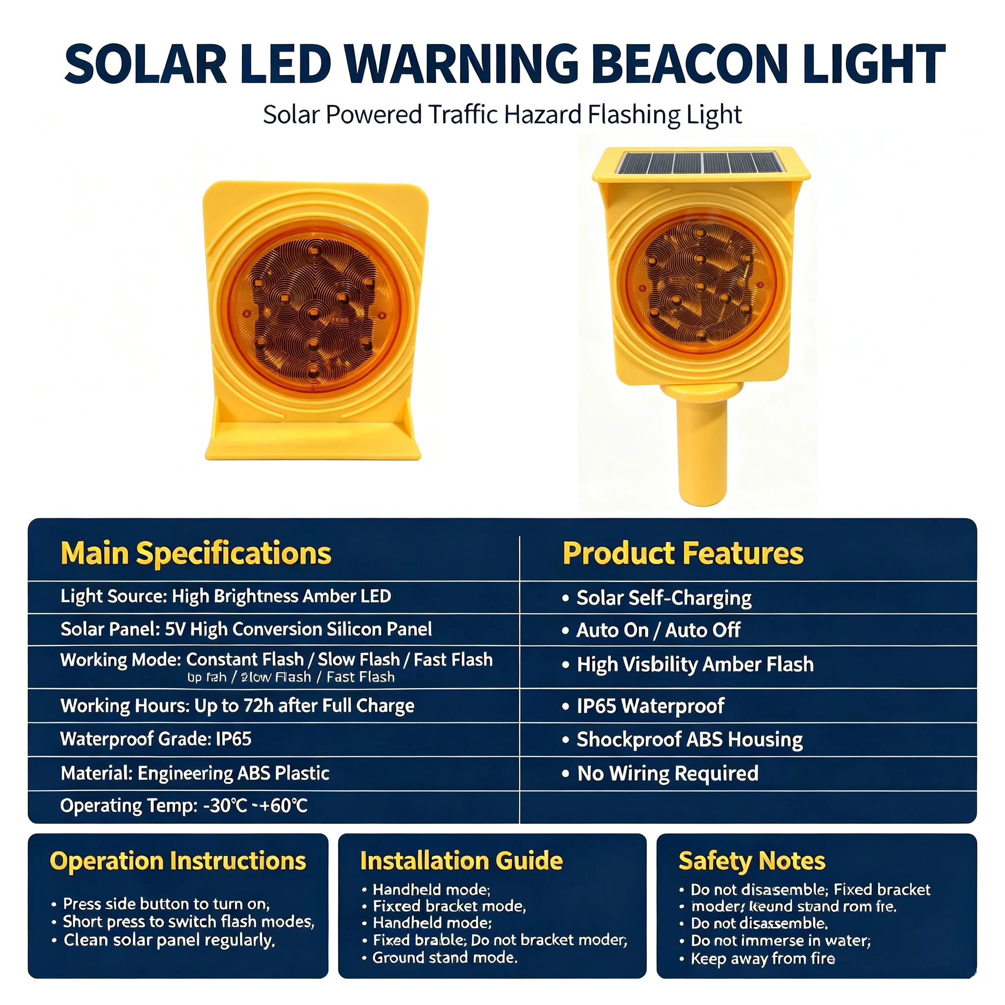 2models Solar Power Solar Industrial Warning Lights Energy Saving High Brightness LED Strobe Construction Light Light Controlled
