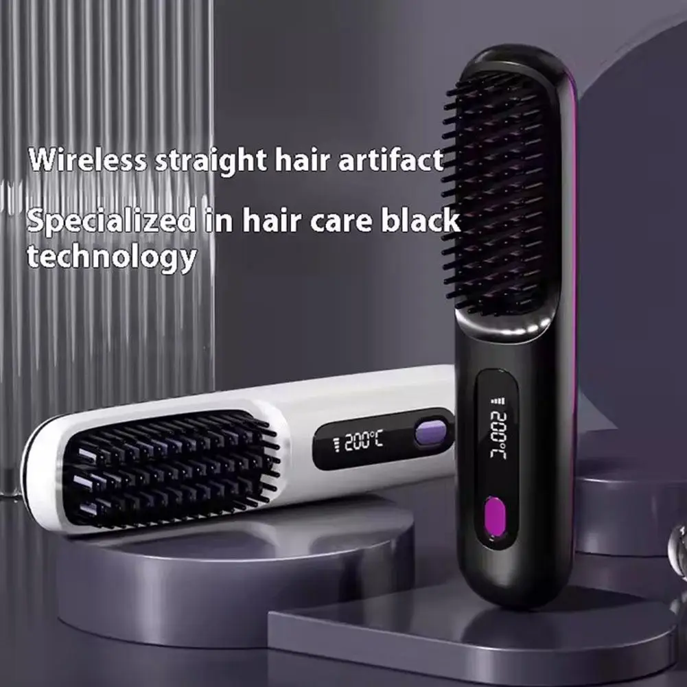 جديد التدفئة الكهربائية مستقيم مشط الشعر اللاسلكية المحمولة الأيونات السالبة قابلة للشحن مكافحة السمط العناية بالشعر فرش أداة التصميم #2