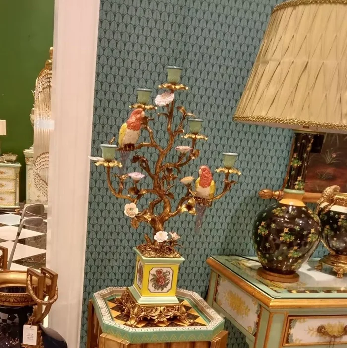 &c Tall Elegant European Antique  Parrot Candlestick Holder Porcelain Bronze Candelabra Home Decor Items for Living Room