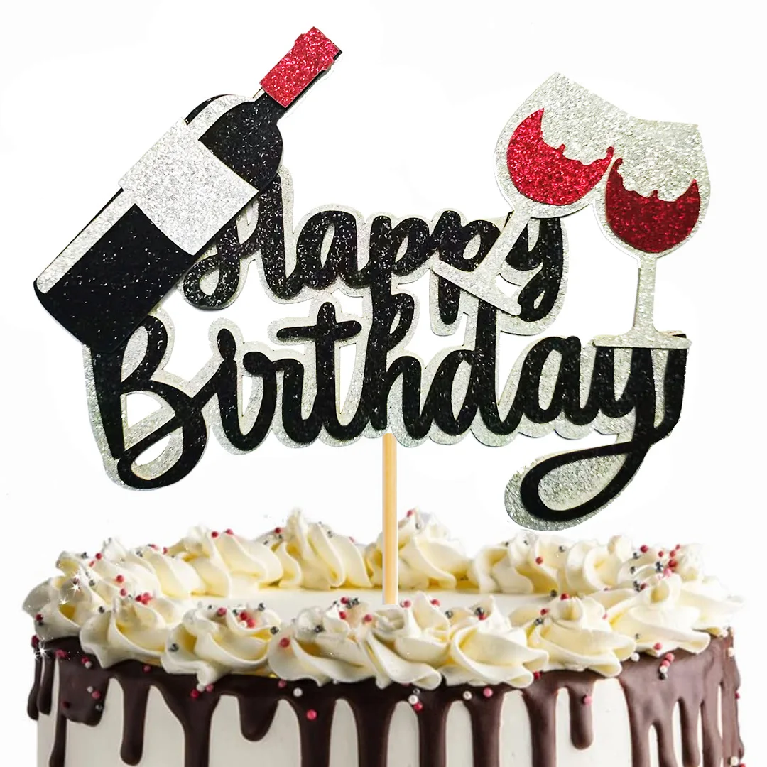 Taza de cerveza para decoración de tartas, copa de vino tinto con tema de feliz cumpleaños, fiesta para hombre, Baby Shower, decoración de magdalenas, suministros para hornear