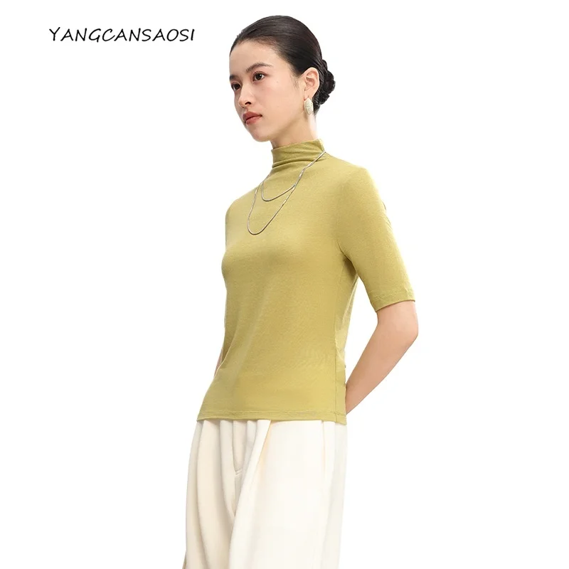 

2025 Women's Fashion Autumn/Winter New Half High Neck 30% Wool Blended Bottom Sweater Mid Sleeve Inner Knitted Pullover