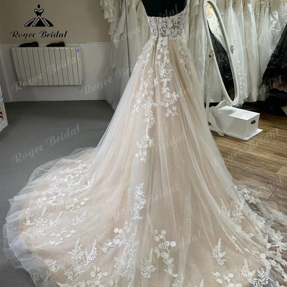 Luxury Off Shoulder Lace Princess Women Sweetheart Neck Wedding Dress for Bride 2024 Champagne Wedding Gown vestidos para boda