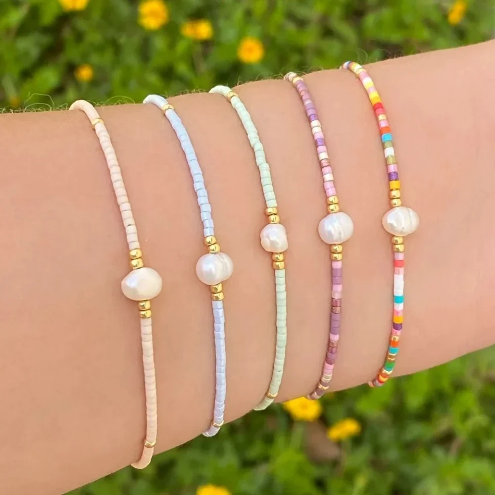 CCGOOD Miyuki Pearl Bracelets Natural Stone Dainty Pulseras Simple Thin Beads Bracelet for Women Set Handmade Stackable Jewelry