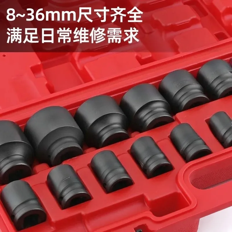 22 Piece 1/2 Inch Pneumatic Impact Wrench Socket Set Thickened Hexagonal Deep Well Sockets for Air Wind Gun Electric Drill