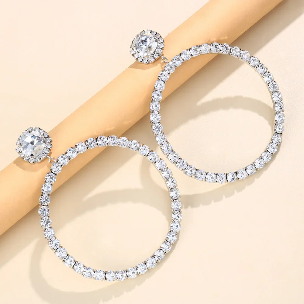 Stonefans Fashion Women Big Hoop Earrings for Party Jewelry Exaggerated Circle Drag Queen Crystal Earring Accessories