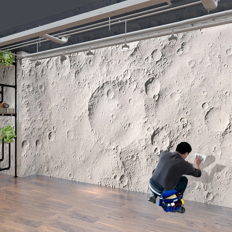 ﻿ Customized wallpaper 3D internet celebrity moon surface wallpaper Starry moon stone micro cement milk tea restaurant wallpaper