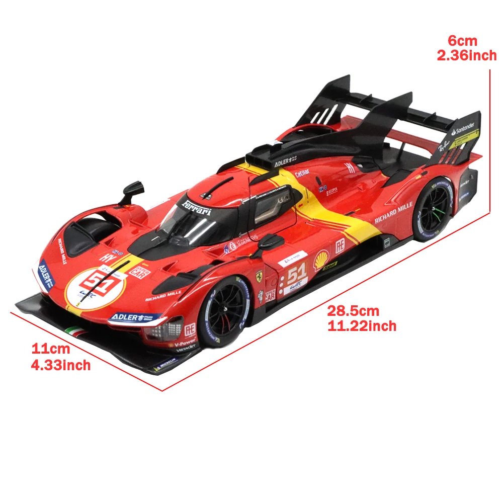 Bburago FERRARI 499P Hypercars Models 2023 Le Mans Champion 1/18 Alloy Die Cast Vehicles Model Car Toys For Adults