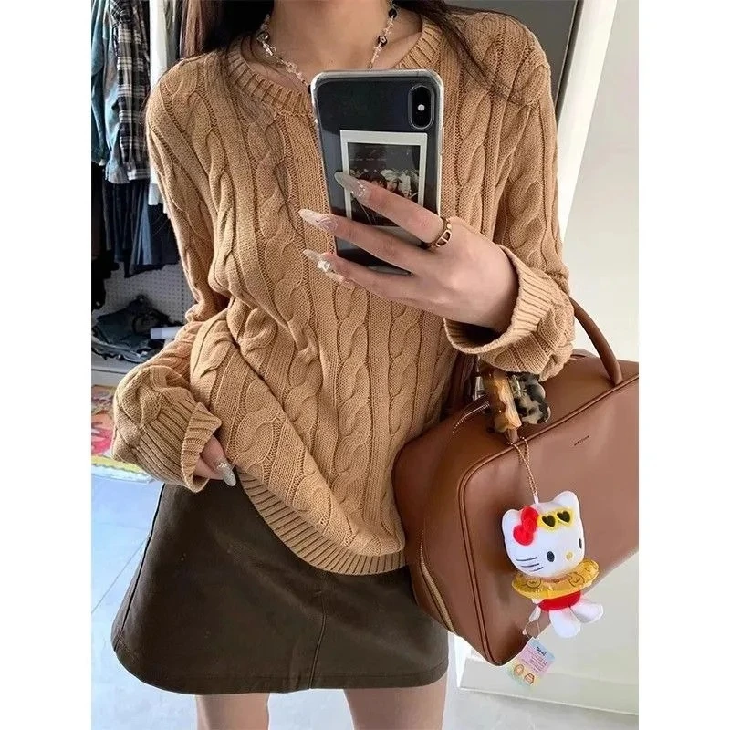 

Women's Autumn Winter Sweater Knitted Pullovers Round Neck Embroidery Harajuku Soft Pullover Sweet Vintage Fashion New Tops