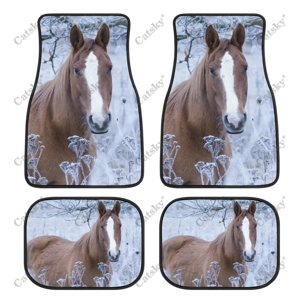 Animal Horse wallpaper Car Floor Mats 4 Piece Set Interior Accessories Dirt Resistant Printed Front/Rear Car Carpet