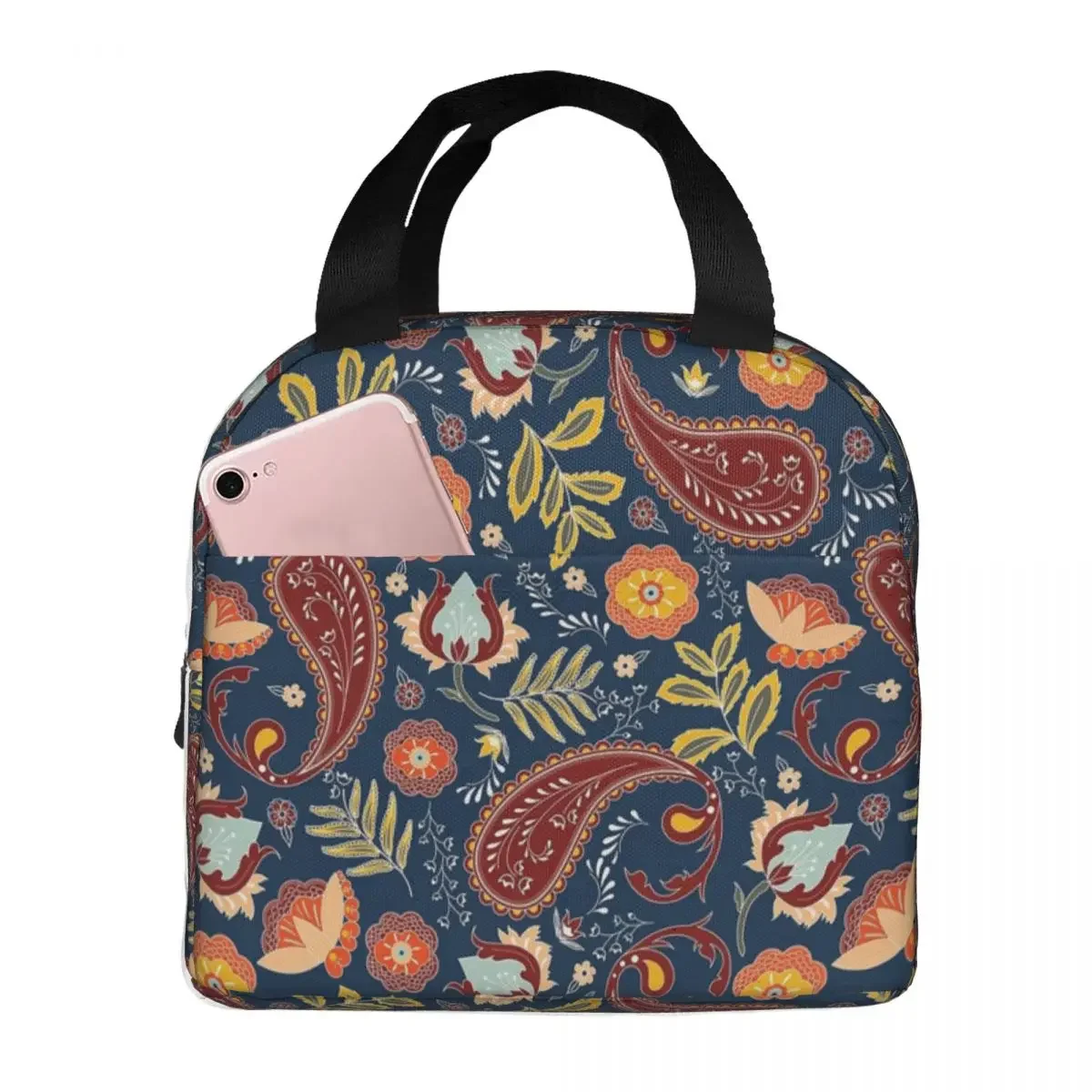 Classic Paisley Pattern Lunch Bag Portable Insulated Canvas Cooler Thermal Food Picnic Lunch Box for Women Kids