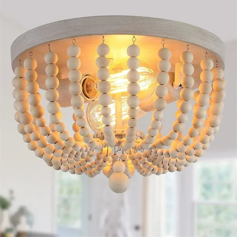 

Wooden Bead Pendant Lamp, Bedroom, Living Room, Study, Corridor, Stairway, Oak White, Bosi Style Restaurant, Ceiling Lamp