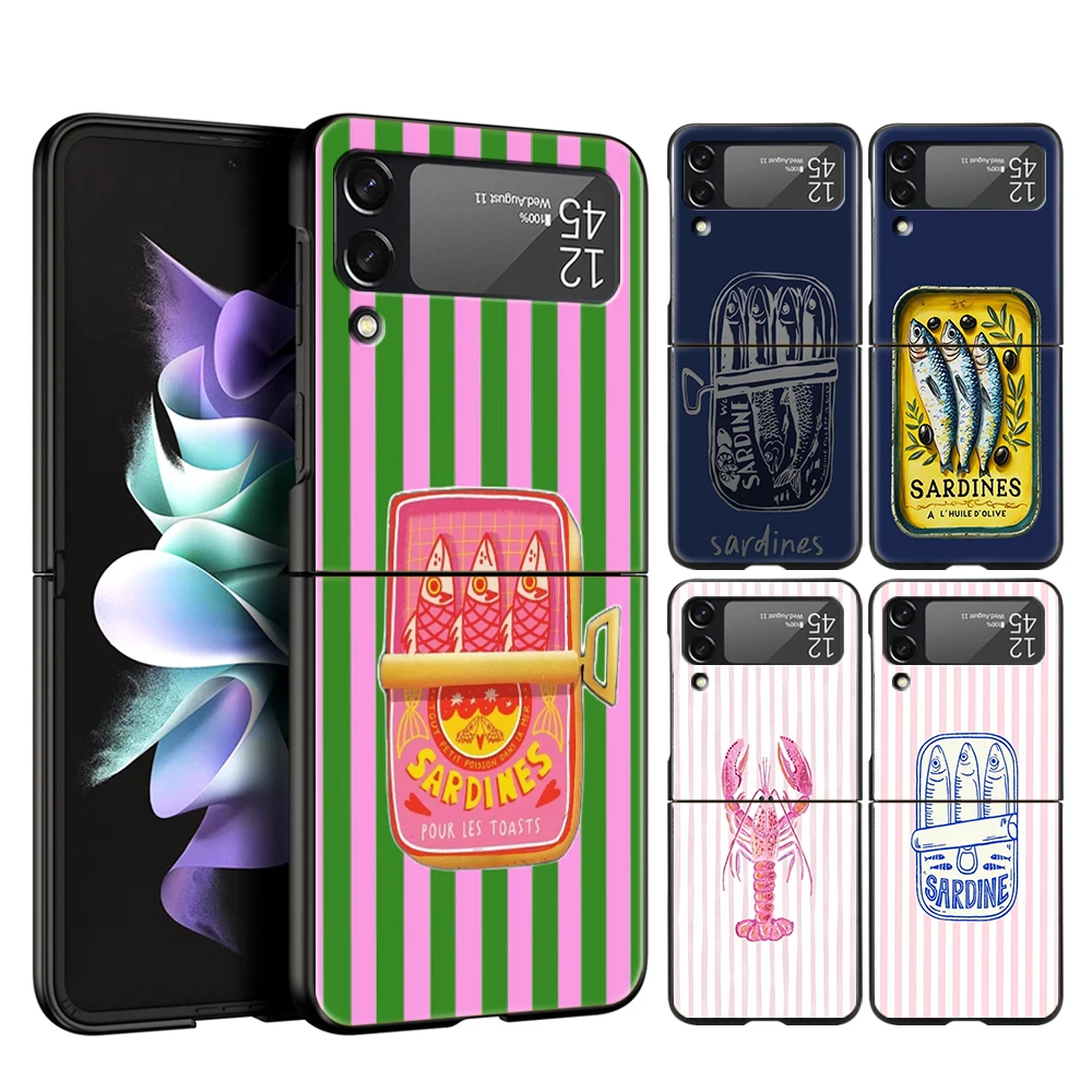 Phone Case for Samsung Galaxy Z Flip 3 4 5 6 7 8 Folding Shell For Samsung Z Flip4 PC Hard Cover Colorful Sardine Lobster Fish