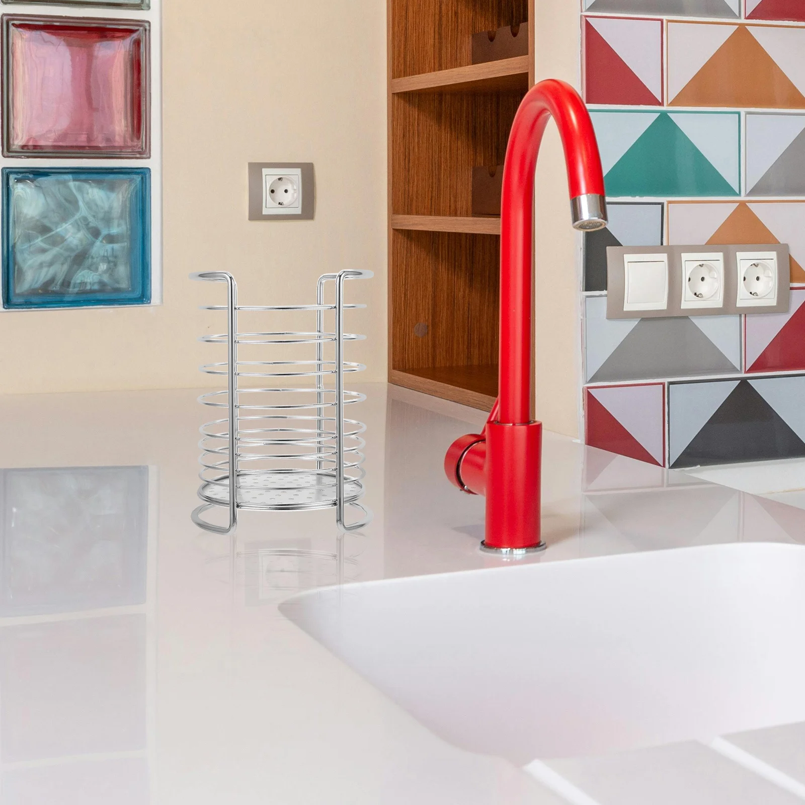 

Kitchen Utensil Organizer Square Silverware Holder Countertop Storage Rack For Chopsticks Spoons Forks Knives Tableware