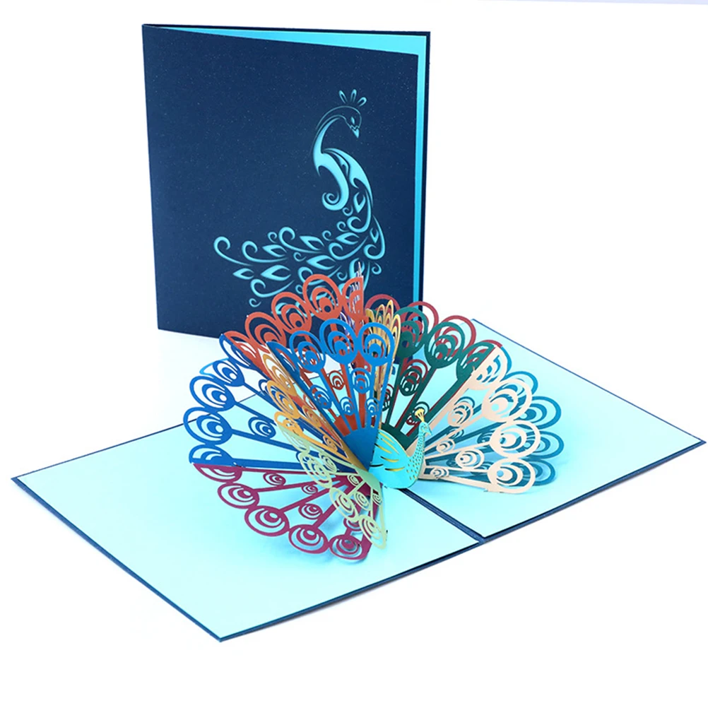 

Creative 3D Paper Greeting Card Sky-Blue Hollow-Out Party Decor Wedding Anniversary Invitation Gift 3D Greeting Card