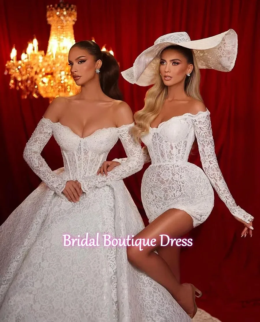 Vestidos De novia exquisitos personalizados De manga larga para novia, Espalda descubierta, plisados ostentosos, Apliques De encaje, Vestido De baile 2026