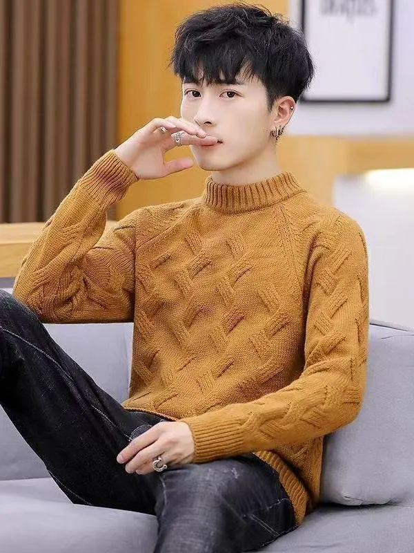 

Men's Thiened Warm Knitted Sweater round Ne Winter Faion Slim Fit Inner Wear Regular Sle Medium Gauge Youth Casual