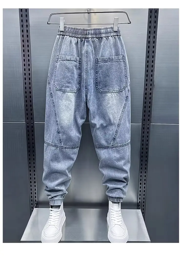 New cargo Jeans Cutting Stitching Hip Hop Wide Leg Jeans Fashion Joints Harem Pants Blue Trousers High Quality Luxury Men Cloth