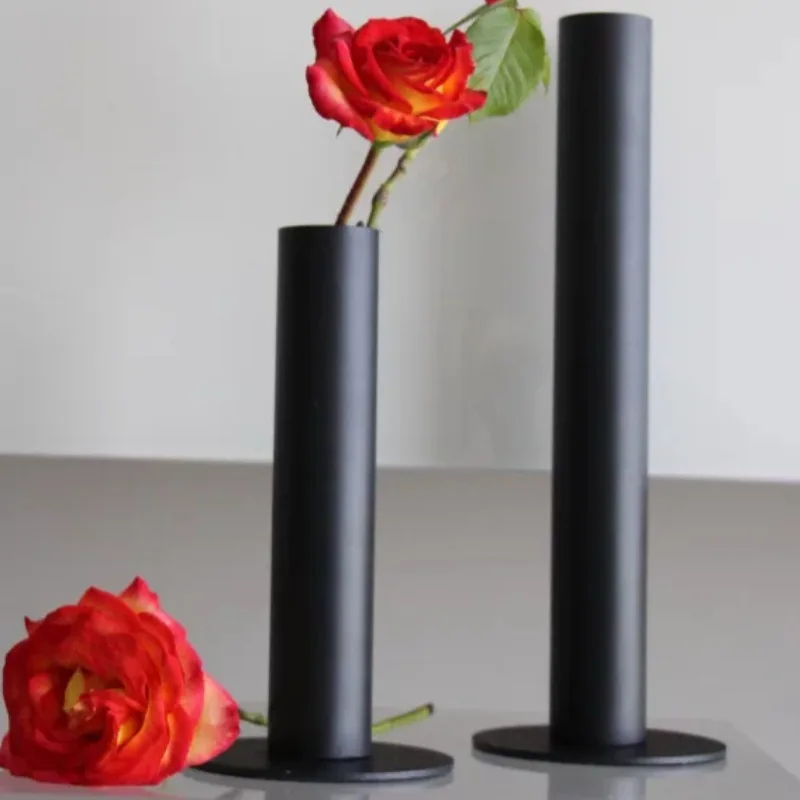 Metal Vase Living Room Matte Black Art Home Decorative Vases Elegant Aesthetic Desk Vase Modern Minimalist Slender Flowerpot