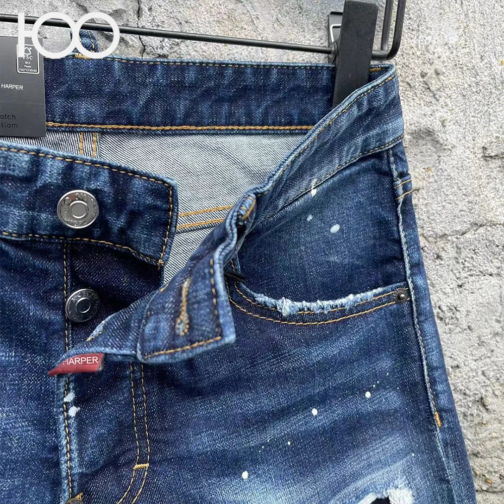 D327 Chareiharper 100 جينز رجالي بقصة ضيقة شورت جينز أسود للرجال مقاس كبير 5 سروال خمسة أرباع سروال متوسط سروال حصان جينز