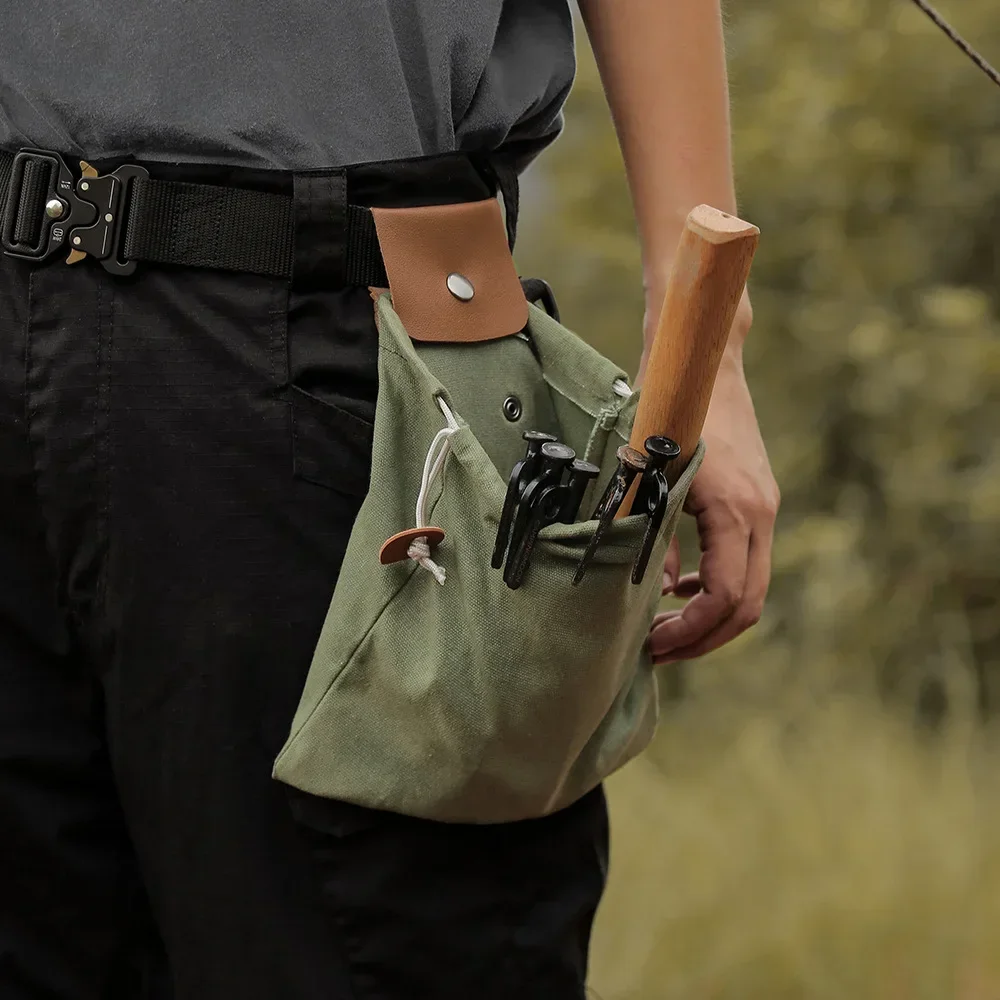 Borsa portaoggetti multifunzionale pieghevole portatile da esterno Marsupio in pelle PU Tasca per attrezzi Borsa da campeggio pieghevole in tela