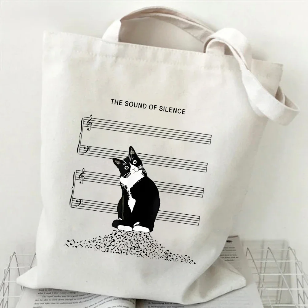 New Cat Series Women Tote Bags Cute Cow Cat Print Canvas Eco Handbag High Capacity Harajuku Fashion Cat Lovers Teen Shoulder Bag