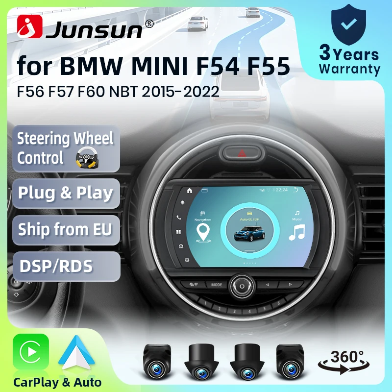 AWESAFE CarPlay inalámbrico Android Auto para BMW Mini Cooper F54 F55 F56 F57 F60 NBT EVO, radio para coche, reproductor multimedia, estéreo, Wi-Fi, navegación GPS, 2 Din, autorradio, sistemas inteligentes para coche, 1280*720, IPS, unidad principal, FM, RDS, DSP, SWC, BT, Plug and Play, ISO 1