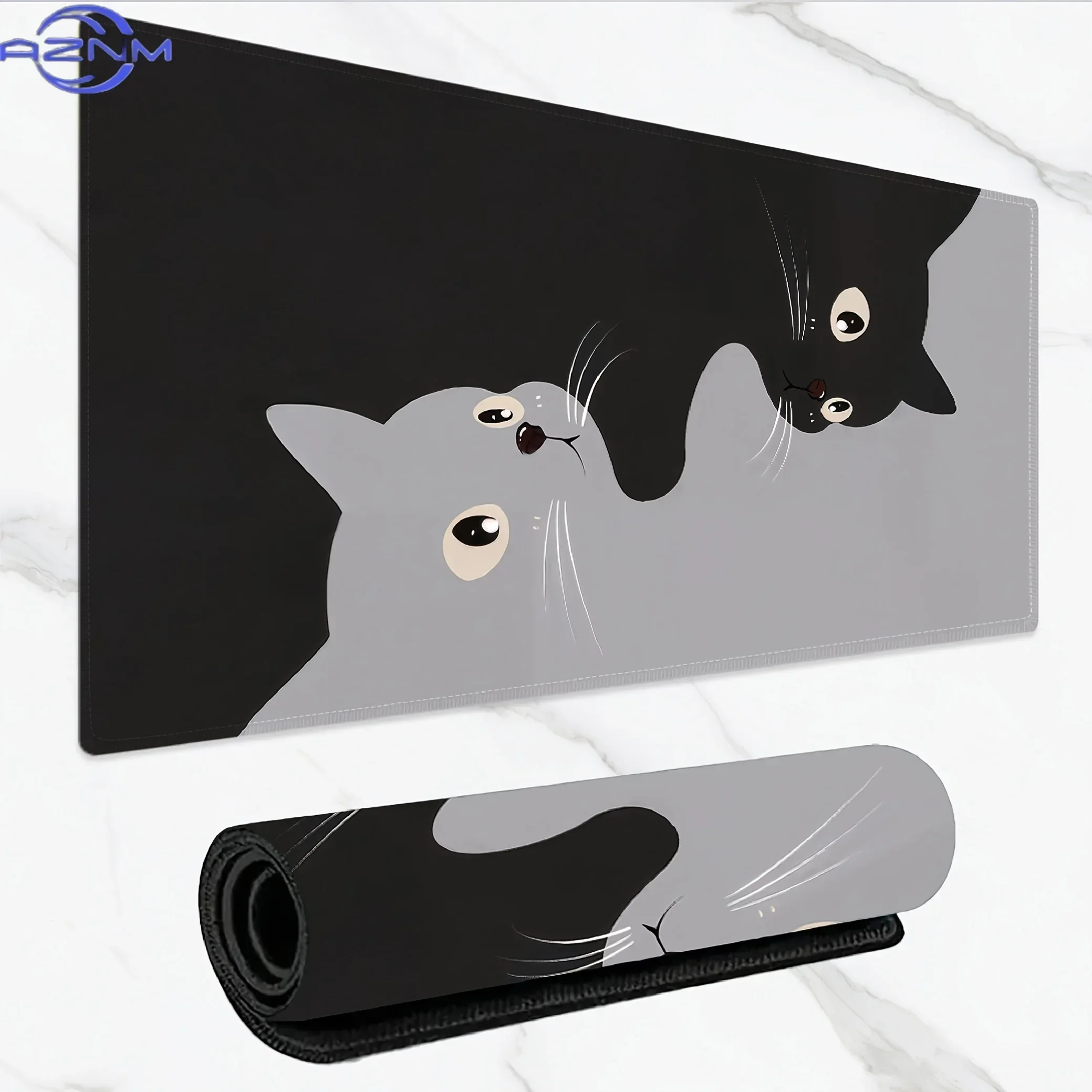 Large Desk Mat Featuring Adorable Black And Gray Cat Design, Made of Soft Rubber, Ideal for Office And Gaming Use