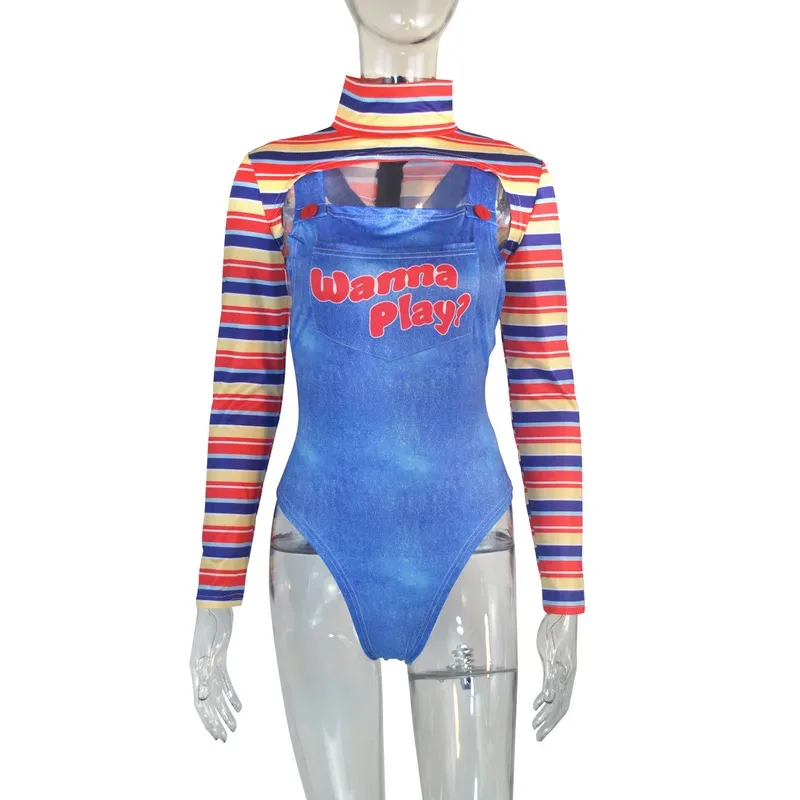 Women Sexy Plus Size Chucky Cosplay Halloween CostumesTv&Movie Cute Two Piece Sets Outfit for Party