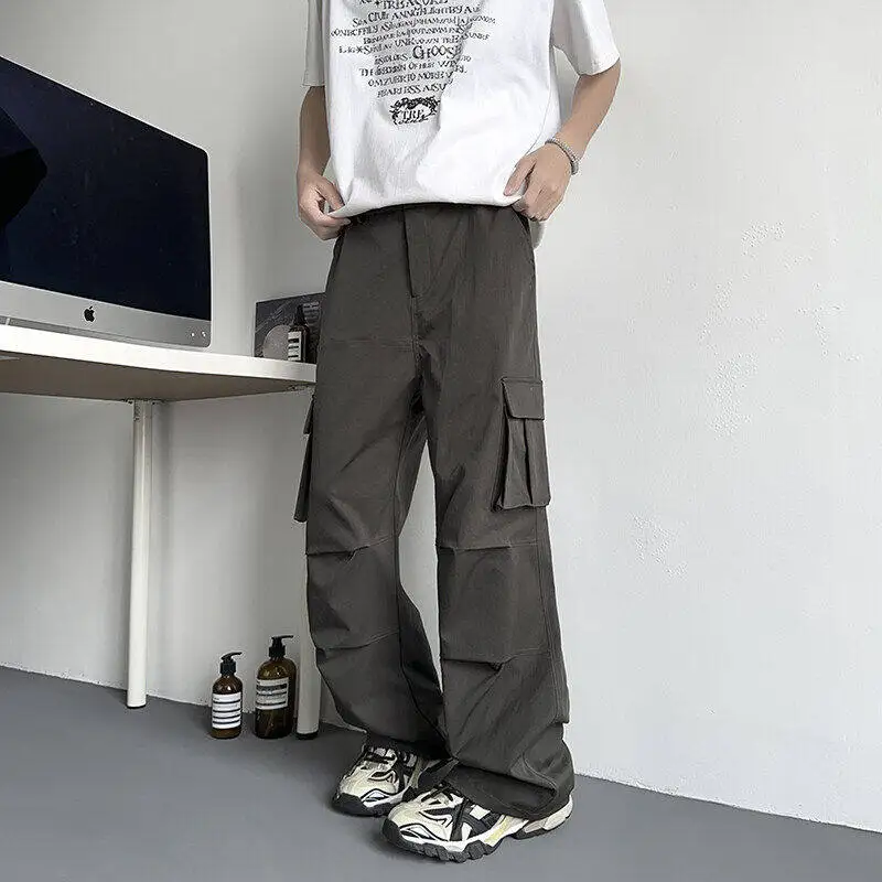 

Spring 2025 Men's Casual Straight Leg Work Pants Multi-ket Paratrooper Sle Youthful Polyester Fiber Long Trousers