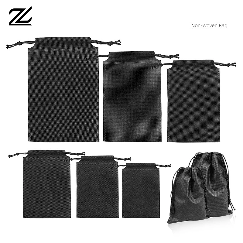 10pcs Shoe Dust Covers Non-Woven Dustproof Drawstring Black Drawstring Storage Bag Travel Pouch Shoe Bags Drying Shoes Protect