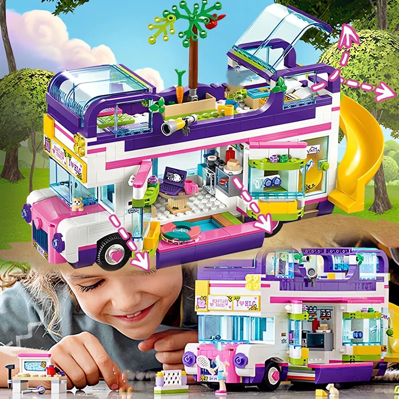 Good friend Series Girl Series Friendship Bus Children's Assembly MOC Toy building Block Gift Camping Rv Outdoor camping Model