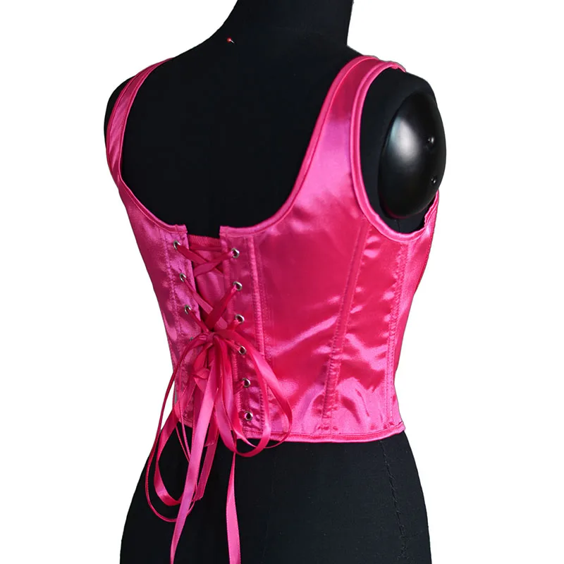 CINTHRONEZ-Espartilho Cetim Monocromático para Mulher, Roupa Interior Sexy, Colete Top Colheita, Correia, Bustier elegante, Rosa Cor Vermelha