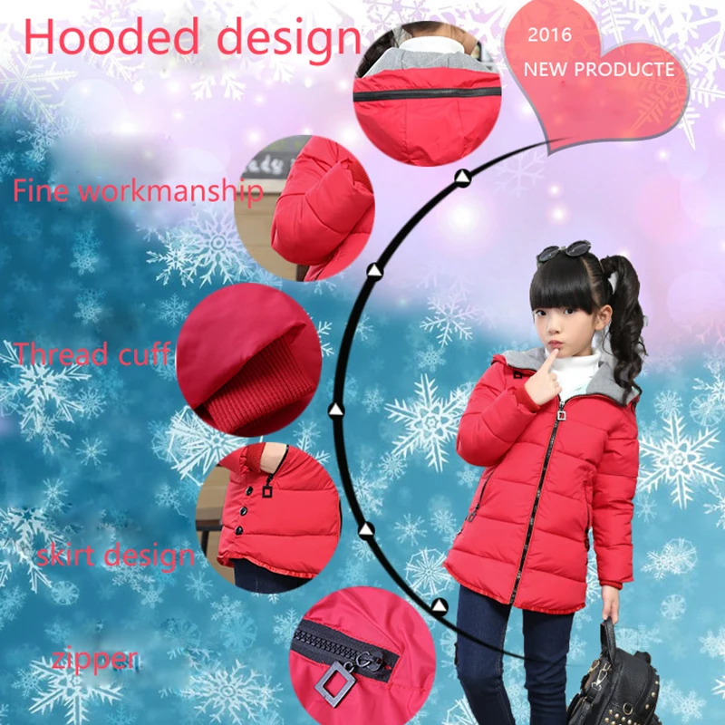 children winter jackets for girls fashion children clothing Kids Hooded Coat Thicken parkas down cotton-padded outerwear jacket