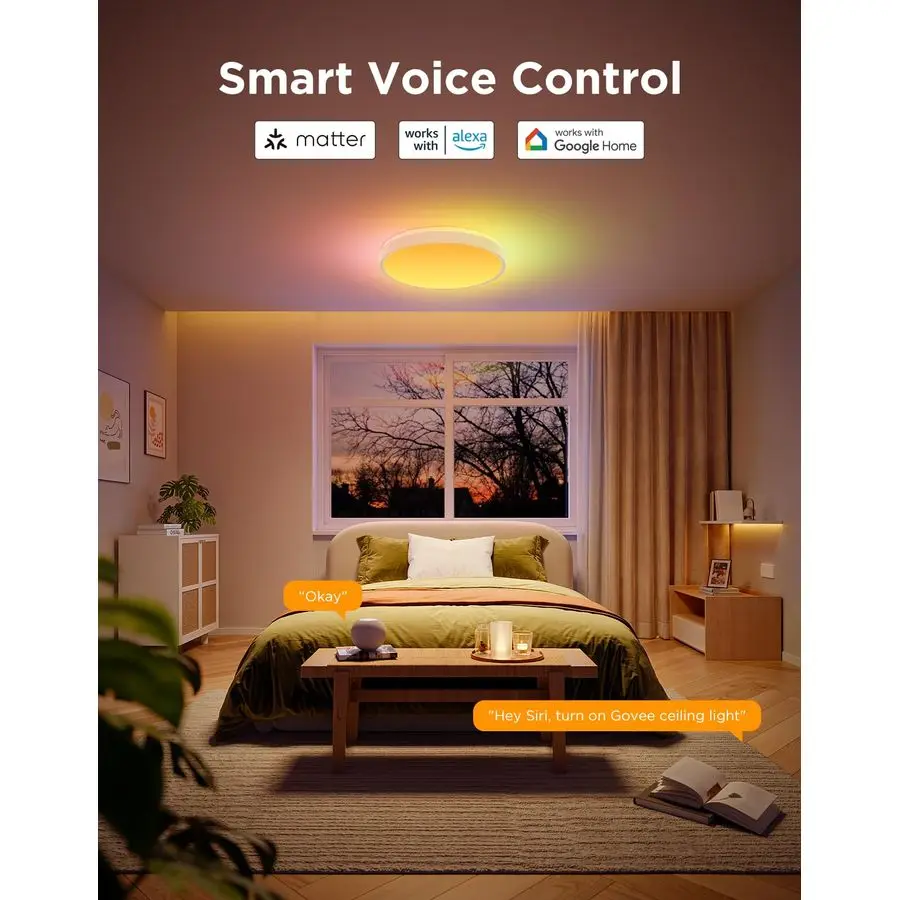 Smart Ceiling Light 4300LM, RGBIC LED Ceiling Light Fixture Works with Matter, Flush Mount Light Fixture, DIY Colors, 2700K6500