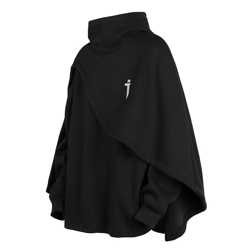 New handsome casual hip-hop turtleneck sweater hooded fake two-piece pullover cloak coat for men and women.