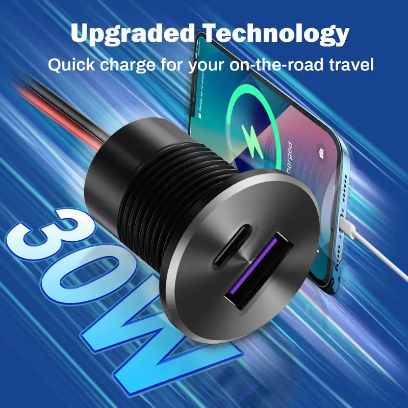 Mini cargador de coche de aleación de aluminio, cargador USB tipo C, carga rápida para RV, camión, Camper, barco, piezas de modificación de coche, 1 Uds.