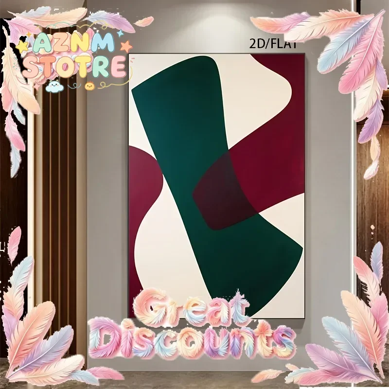 2D/FLAT, 1pc, Green and Red Abstract Pattern Background, Unframed Decorative Painting Large Size Canvas Poster, Living Room W
