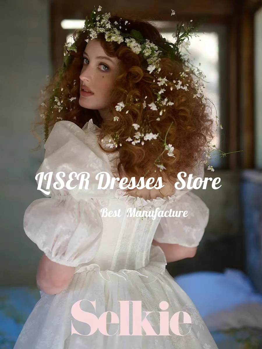 Liser Customized Vintage Wedding Party Dress Sweetheart Puff Sleeves Ruched Bow Organza A-Line Princess Evening Dresses Gown