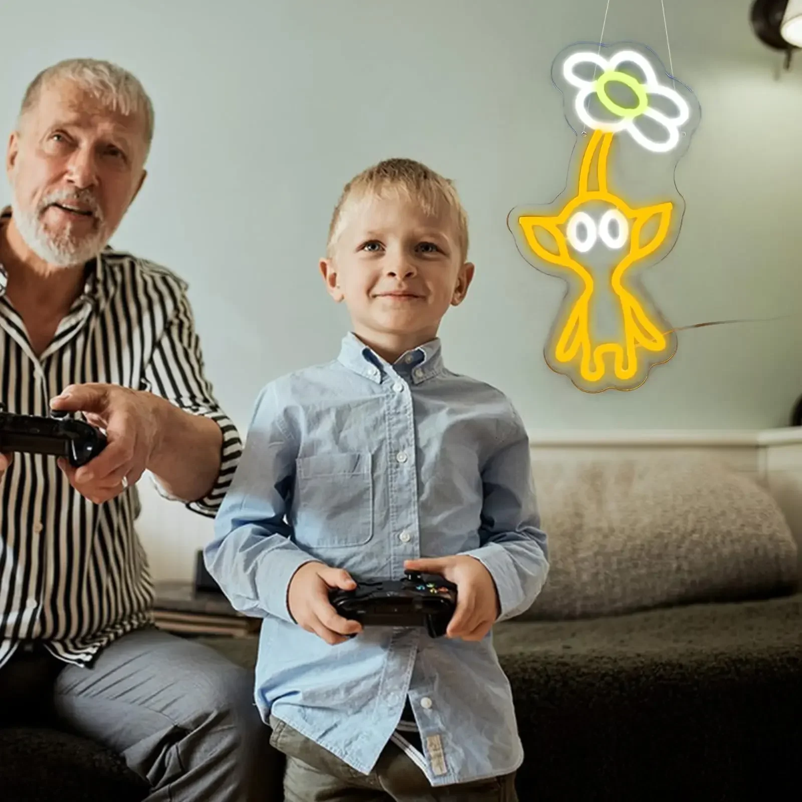 لافتة نيون ليد لديكور الغرفة ، أنيمي بيكمين ، ضوء أصفر ، غرفة الألعاب ، هدية عيد ميلاد ، USB