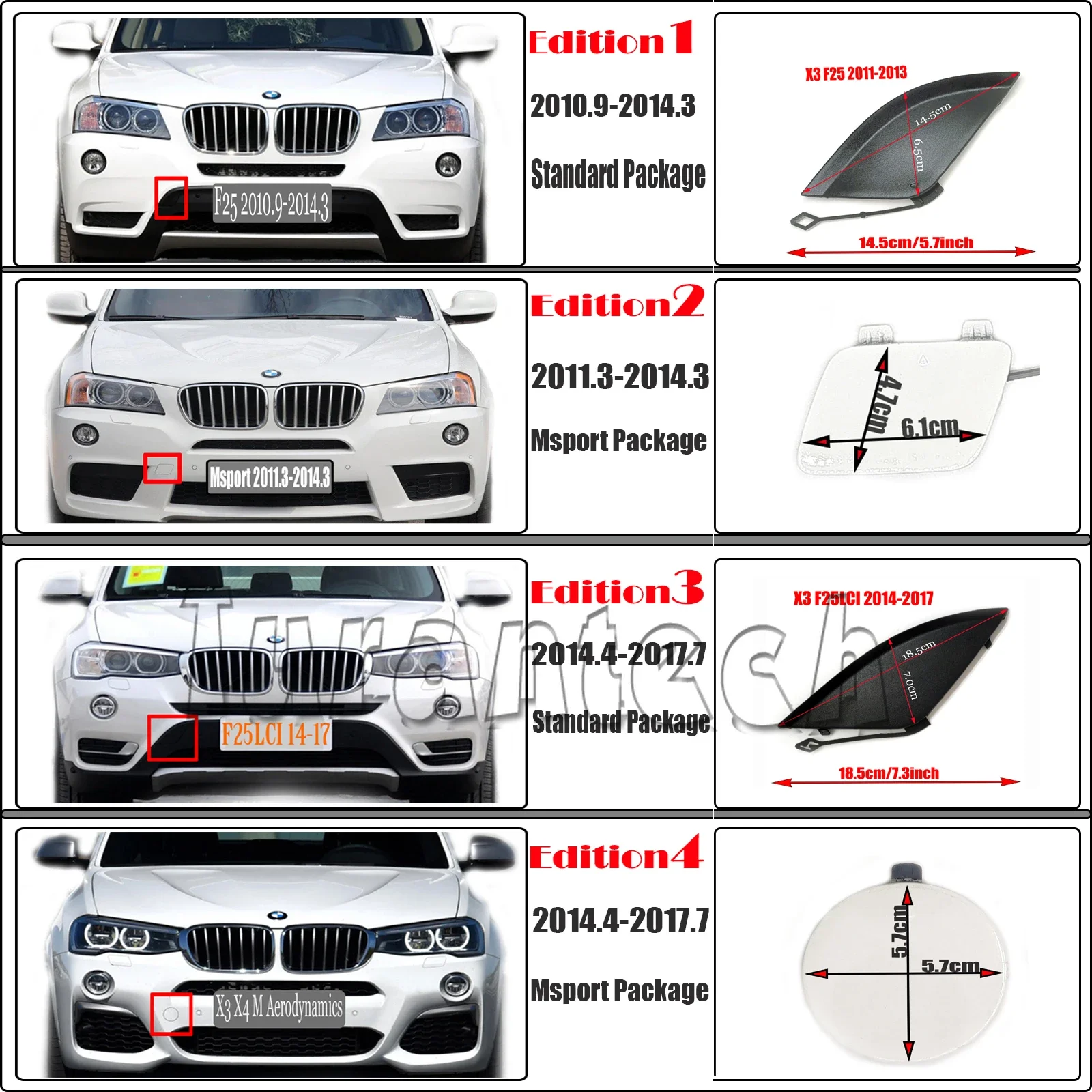 Tampa dianteira do reboque para 11-17 BMW, BMW X3 F25 18D 18i 20d 20i 25i 28i 30d 35d 35i 20dX 20iX 28iX 30dX 35iX 35iX 35iX