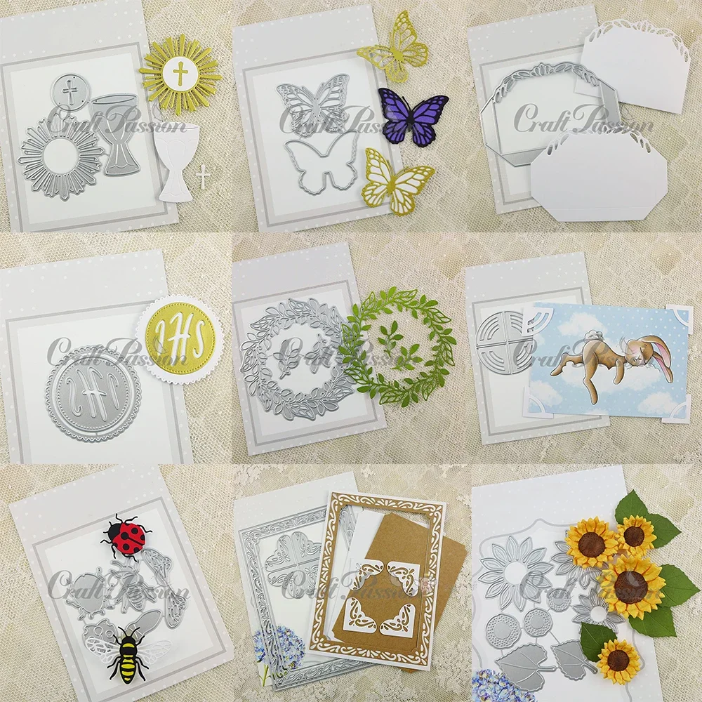 قوالب قطع معدنية من Piggy Craft قالب قوالب مقطوعة بحروف IHS إطار زهرة المضيف قصاصات ورقية قالب حرفي شفرة استنسل لكمة #2