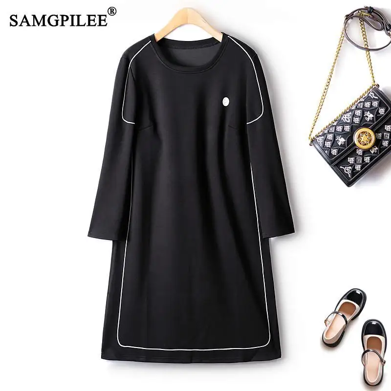 

Elegant Casual Women's Dresses Autumn 2022 New Embroidered Topline Drawing Straight Long Sleeves Air Cotton Korean Female Dress