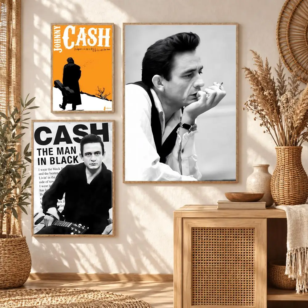Vintage American Singer J-Johnny Cash Poster Premium Modern Waterproof Wall Art Pictures for Bedroom Living Room Bar Decor