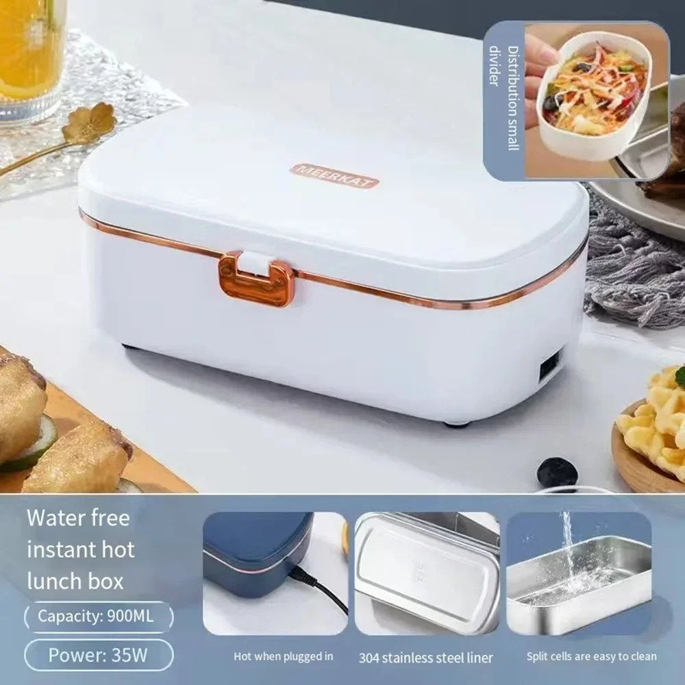 Electric Lunch Boxes Stainless Steel Food Warmer Office Portable Thermal Lunch Boxes portable Lunch Water Free Heating Bento Box