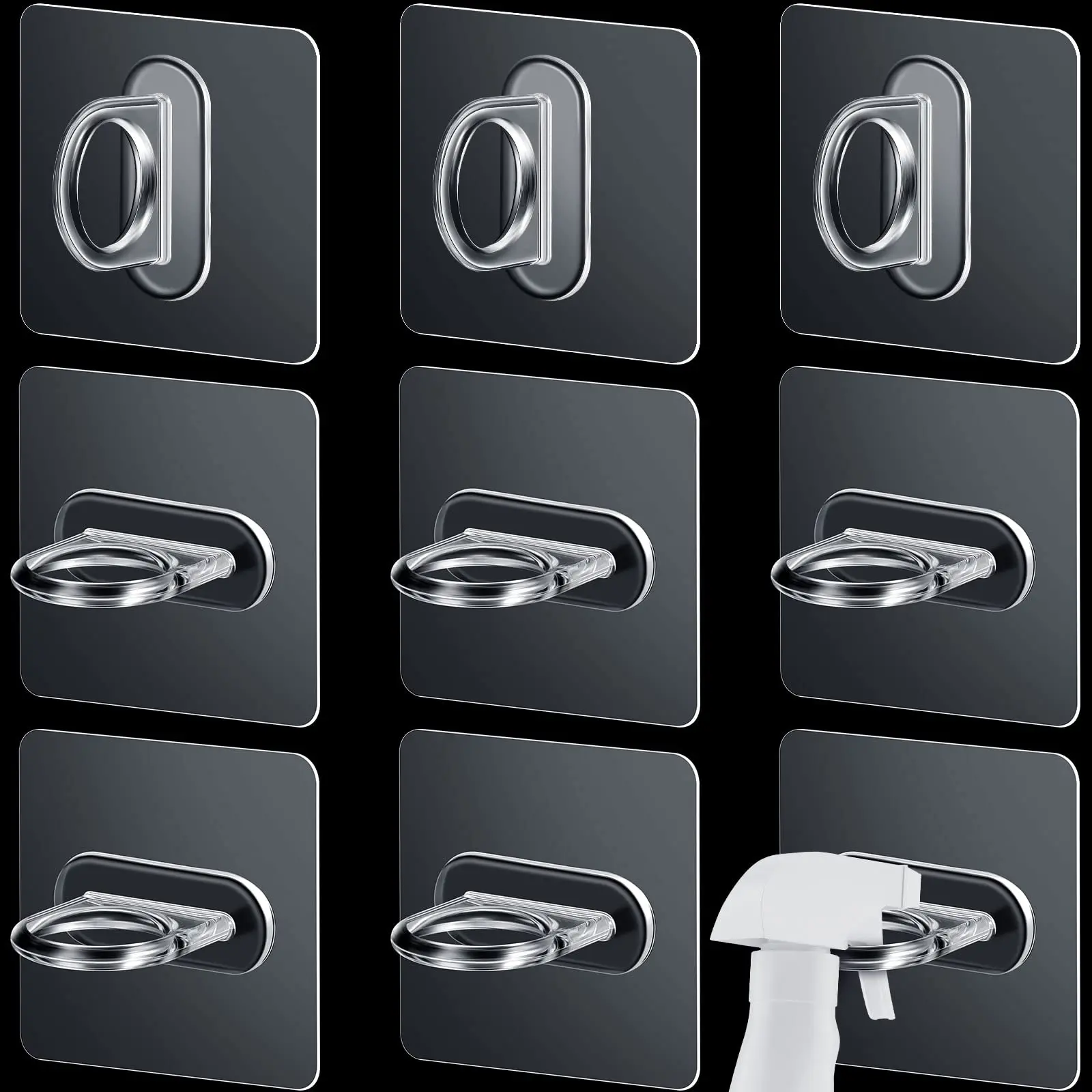 10 pçs suporte de garrafa de spray ganchos adesivos claro montagem na parede ganchos utilitários para haste cortina chuveiro cozinha casa acessórios do banheiro