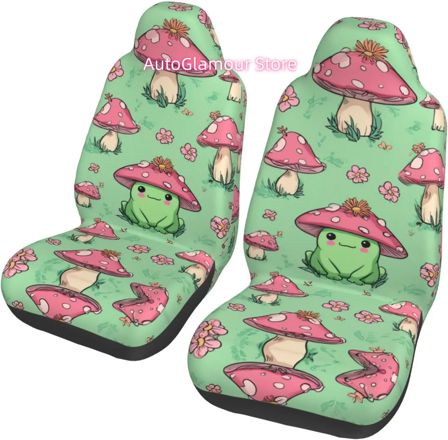 

Pink Mushrooms Frog Car Seat Covers Set of 2, Non-Slip Front Car Seats Protector Covers Vintage Universal for Most Cars, Suvs,Tr