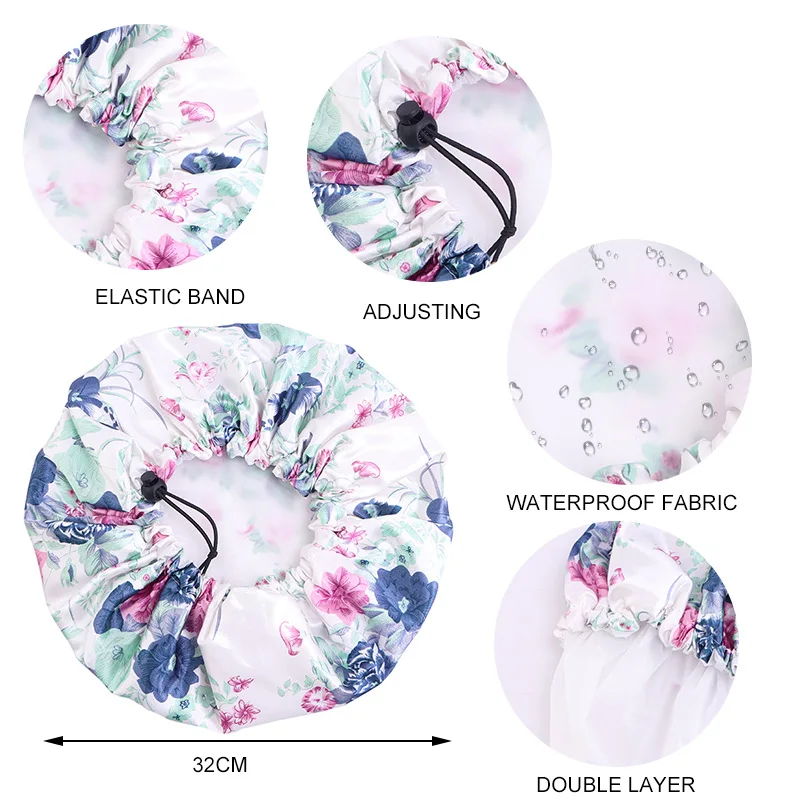 New Adjustable Double Layer Shower Cap with Bath Brush Kitchen Makeup Anti-oil Fume Hood Shampoo Bath Thickening Sleep Cap