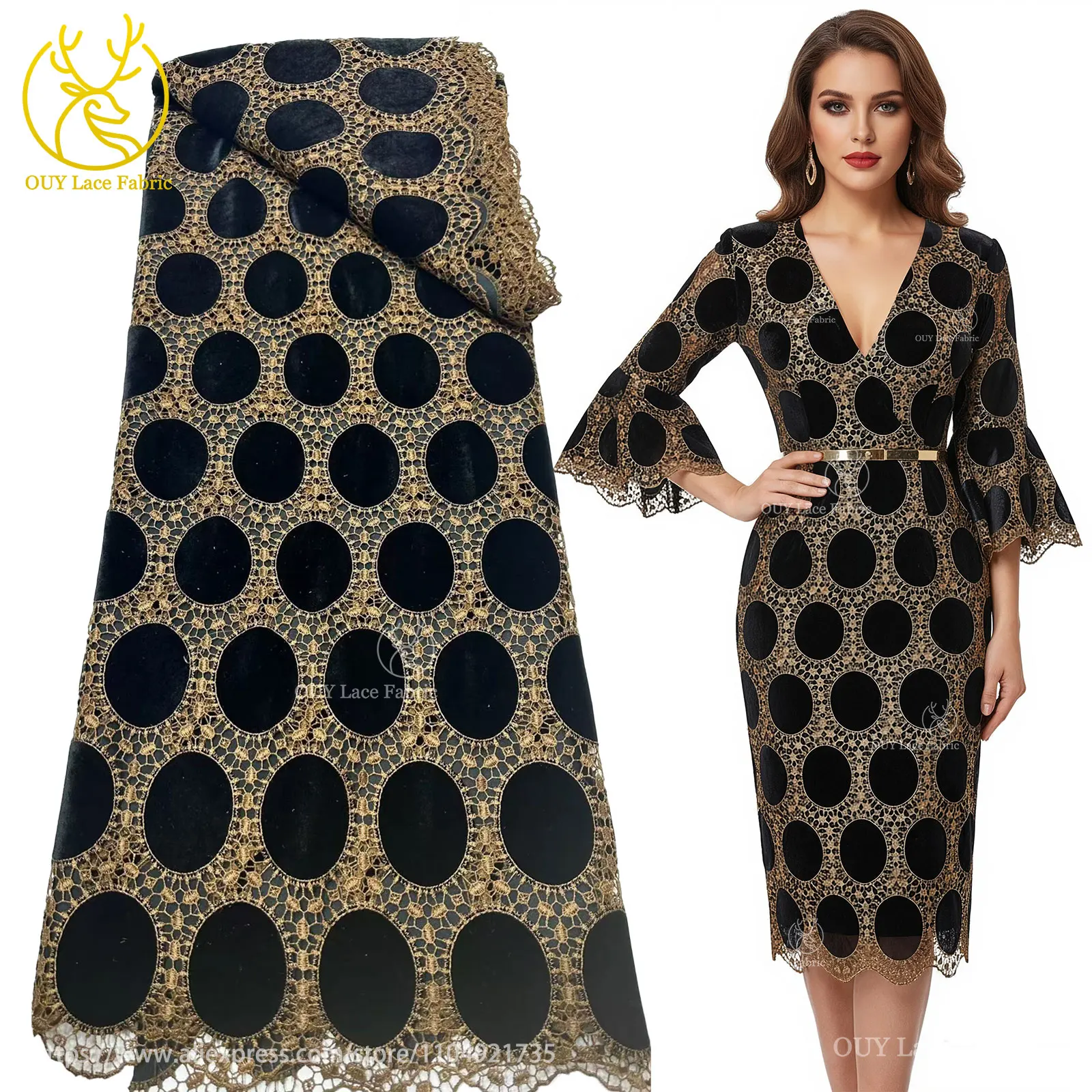 

Luxury Best-Selling Women's Party Dress 2026 High-Quality African Velvet Guipure Lace Fabric French Laser-Cut Tulle Lace Fabric
