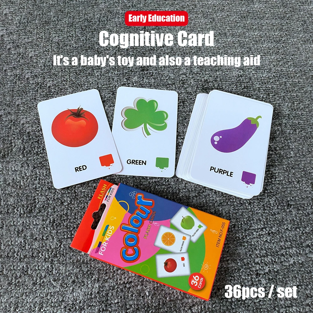 1 set di 36 sussidi per la formazione del vocabolario visivo, illuminazione della prima educazione, colore, verdura e frutta, cognizione