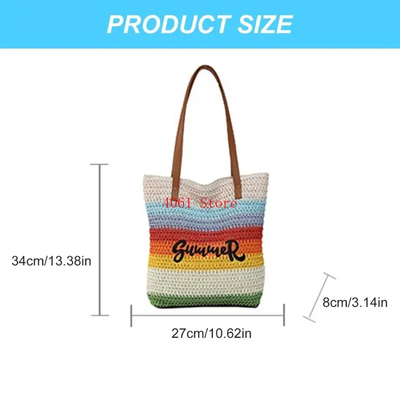 قوس قزح منسوج التطريز الشاطئ حقيبة تصميم قش كتف حقيبة يد العطلة للنساء العصري #6